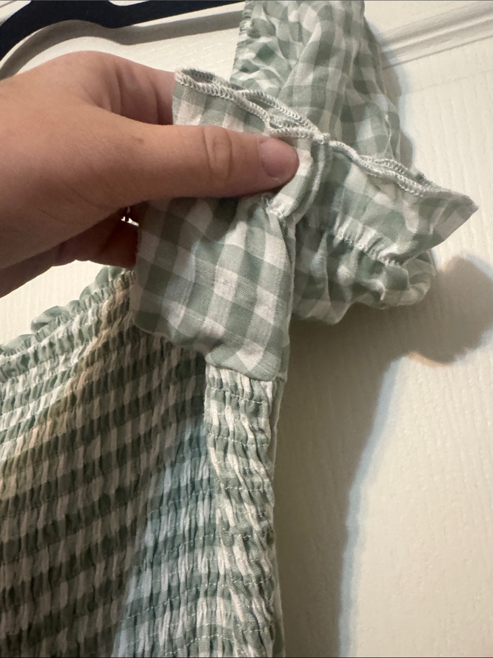 Smocked Gingham Midi Dress in Sage Green - Picture 4 of 6
